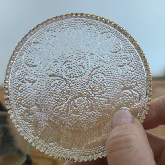 Jeannette Harp Depression Pressed Glass Coaster Trinket Dishes Gold Beaded Rim - Picture 8 of 15